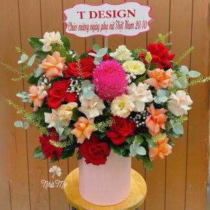 Giỏ hoa hồng mix cúc mẫu đơn